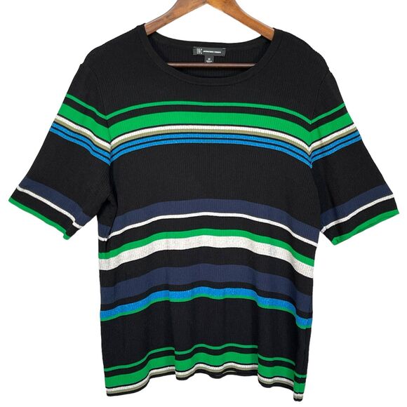 INC Pullover Knit Sweater Women Size 2X‎ Multicolor Striped Stretch Short Sleeve - Picture 1 of 10